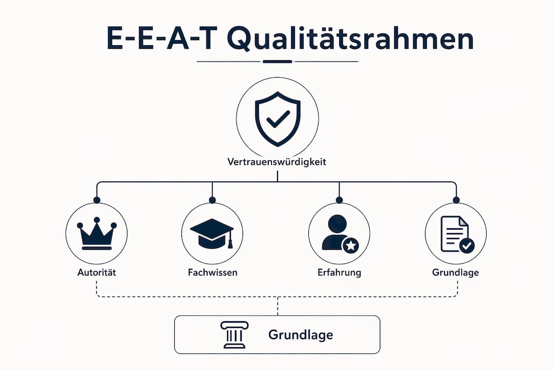 Infografik: Die E-E-A-T-Qualitätsfaktoren im Überblick – hierarchisch dargestellt