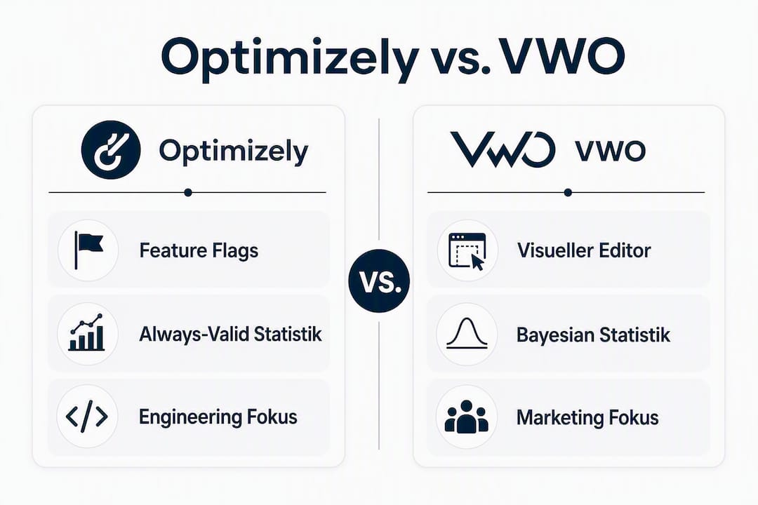 Infografik: Gegenüberstellung von Optimizely und VWO – die wichtigsten Funktionen im Überblick